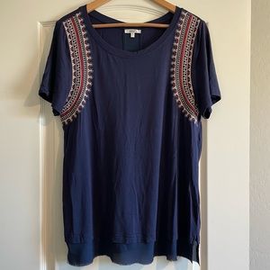 JODIFL navy blue short sleeve embroidered top